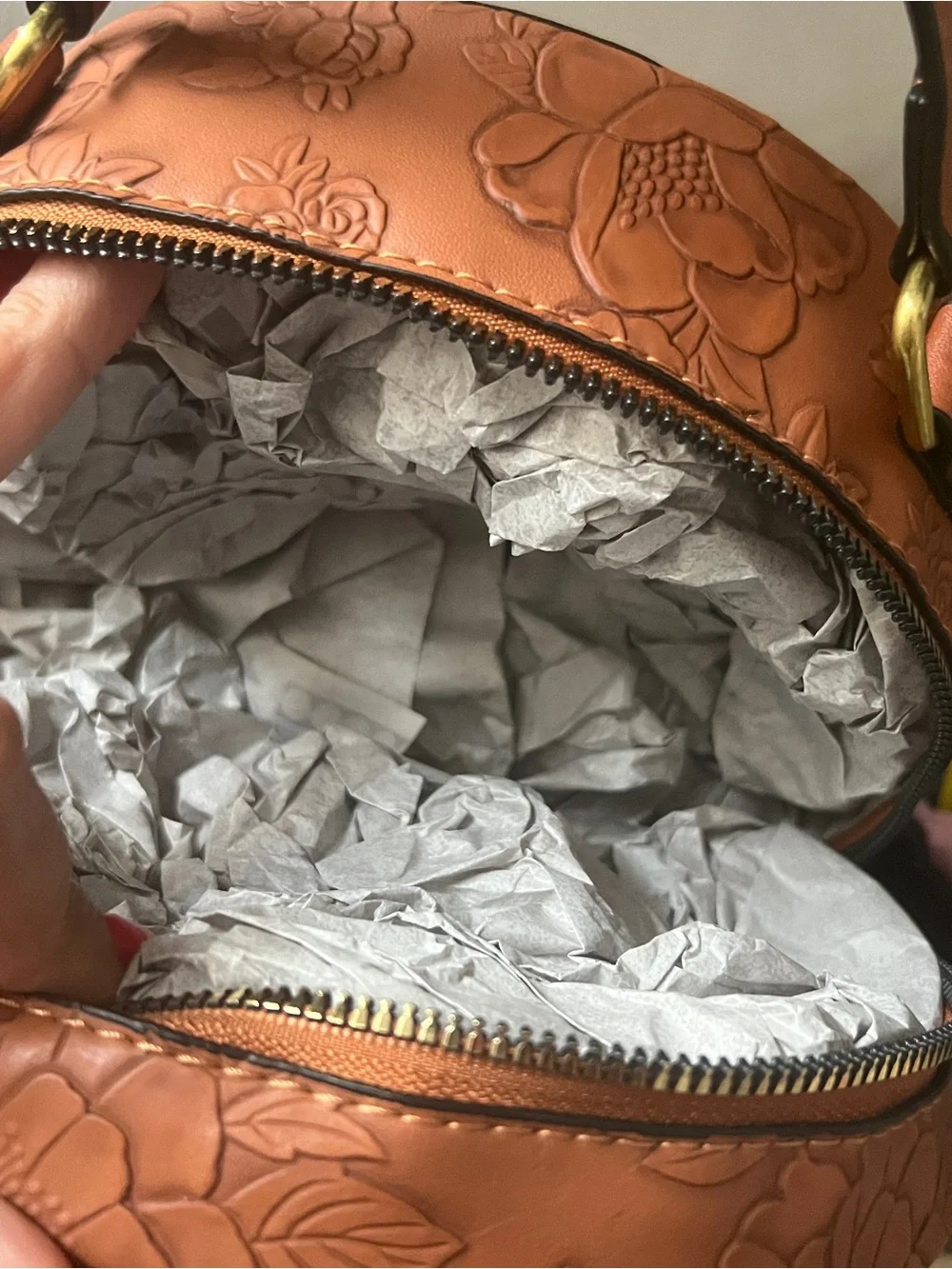 Source Unknown Embossed Floral Round Crossbody Bag in Brown